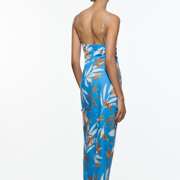 Zara blue floral cut out midi dress size S NWOT - Picture 10 of 10